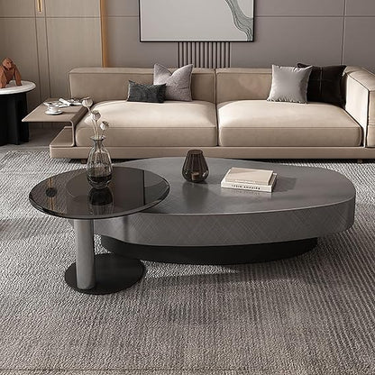 Luxury Oval Nesting Center Table Set – gray wooden top on black base nesting table by DecoraHub, view 2