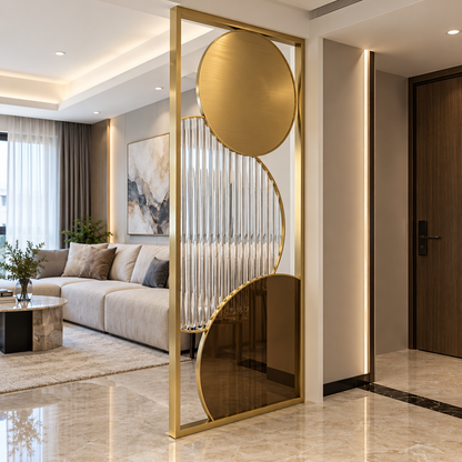Modern Stainless Steel PVD Room Divider With Fluted Glass