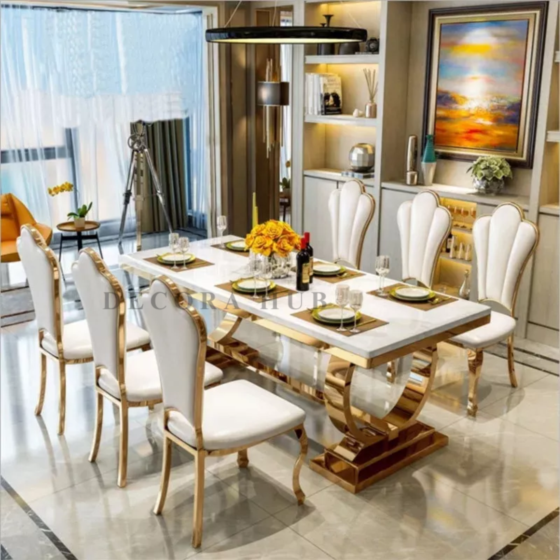 8 Seater Designer White Marble Dining Table