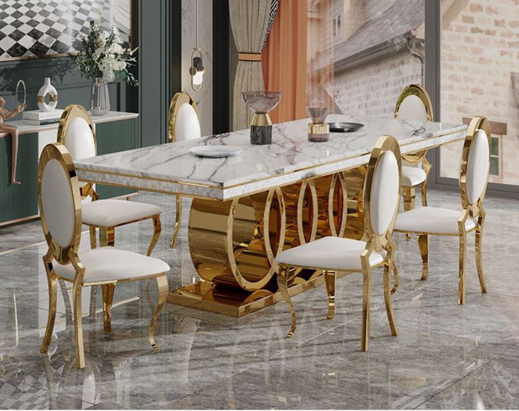 8 Seater Gold Stainless Steel Dining Table