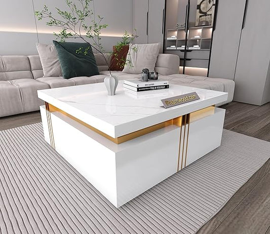 Luxurious White Square Shape Centre Table