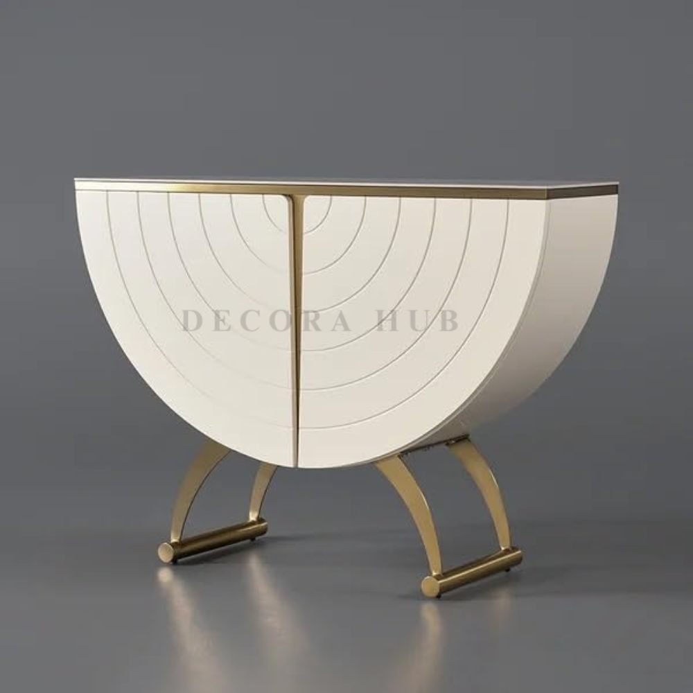DecoraHub Half-Moon Gold Marble Console Table with Storage