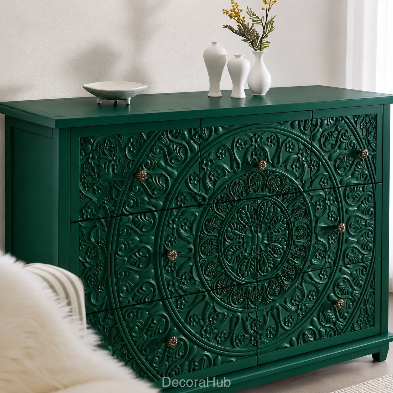 Mandala Emerald Green Wooden Sideboard