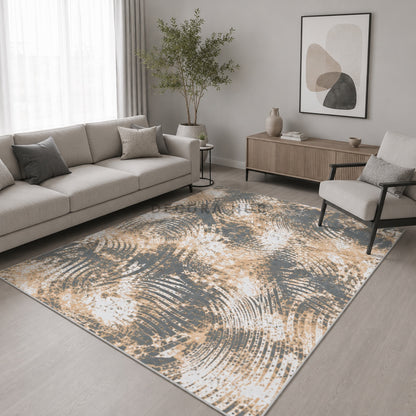 Abstract Loom Beige & Grey Carpet for Living Room – beige and grey abstract area carpet by DecoraHub