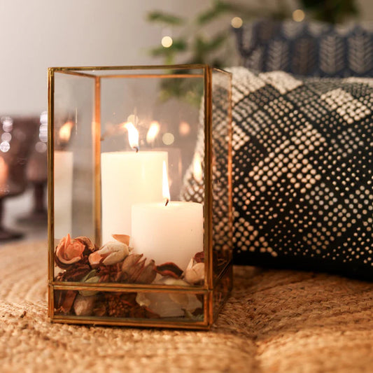 Golden Glass Hurricane Candle Holder
