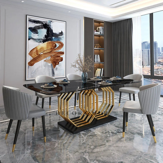 Aria Luxe Black Marble Top Dining Table
