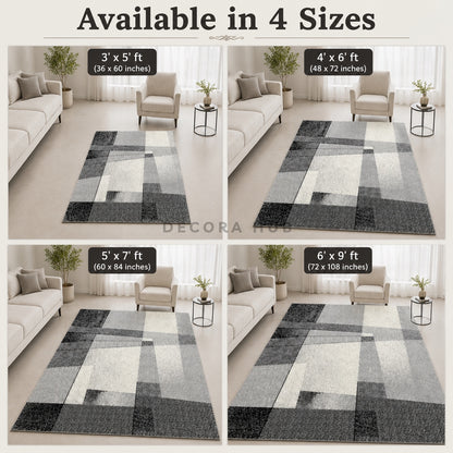 Abstract Grey & Black Carpet for Living Room – grey and black abstract area carpet by DecoraHub (view 3)