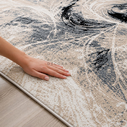 Ash Leaves Grey & Charcoal Abstract Carpet for Living Room – grey and charcoal leaf-pattern area carpet by DecoraHub (view 3)