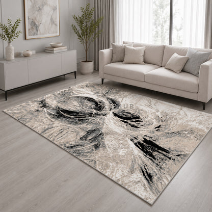 Ash Leaves Grey & Charcoal Abstract Carpet for Living Room – grey and charcoal leaf-pattern area carpet by DecoraHub