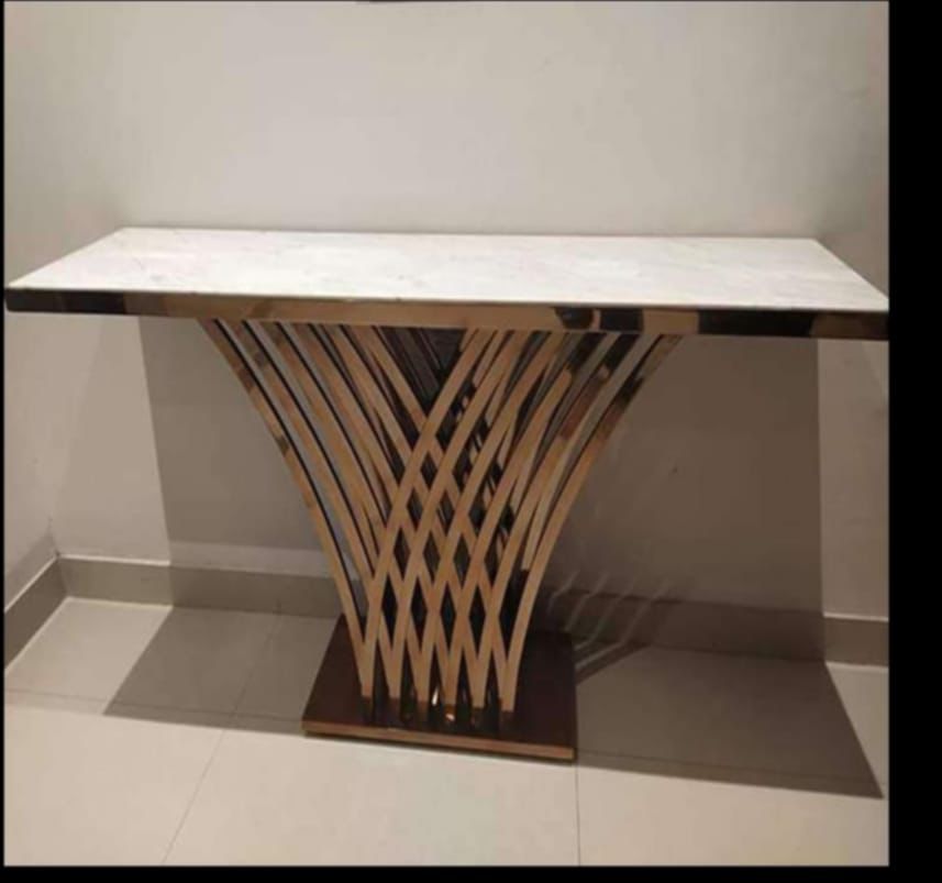 Attractive Rose Gold Base With White Marble Console Table - image 2