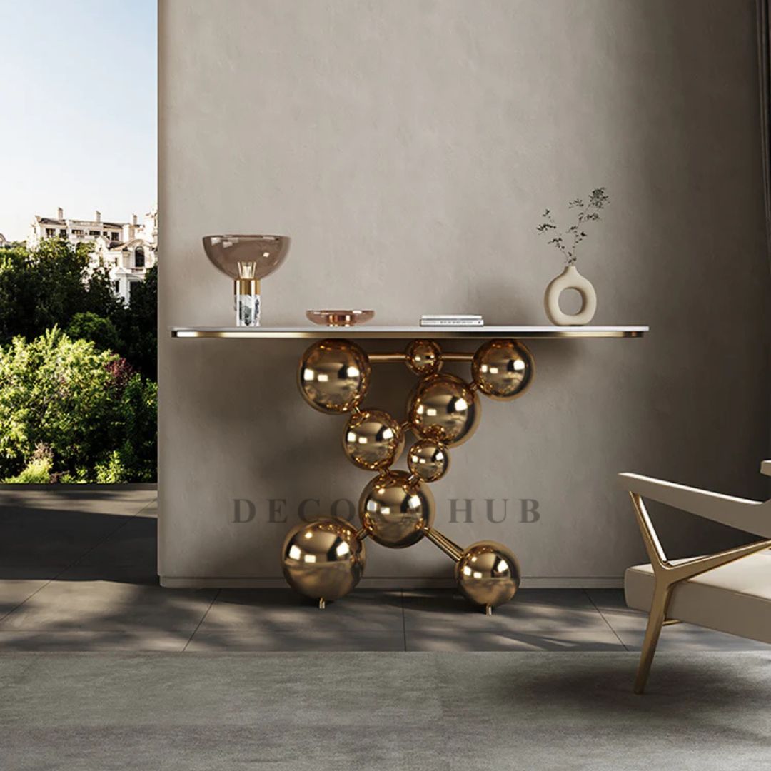Aura White Marble Entryway Console Table