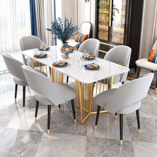 Aurelia Luxe Gold: 6 Seater Golden Base PVD Coated Marble Top Dining Table
