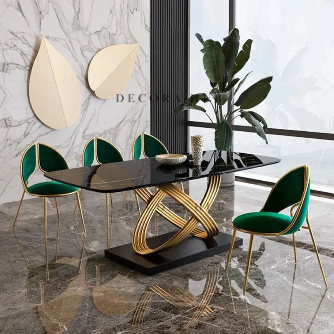 Axis Luxurious Marble Dining Table with Gold Stainless Steel