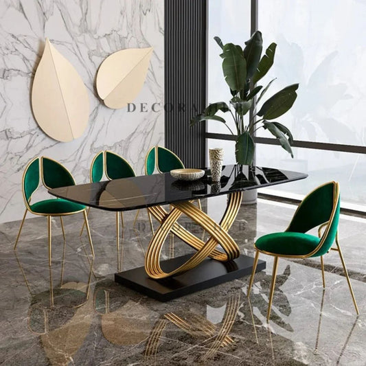 Axis Luxurious Marble Dining Table with Gold Stainless Steel