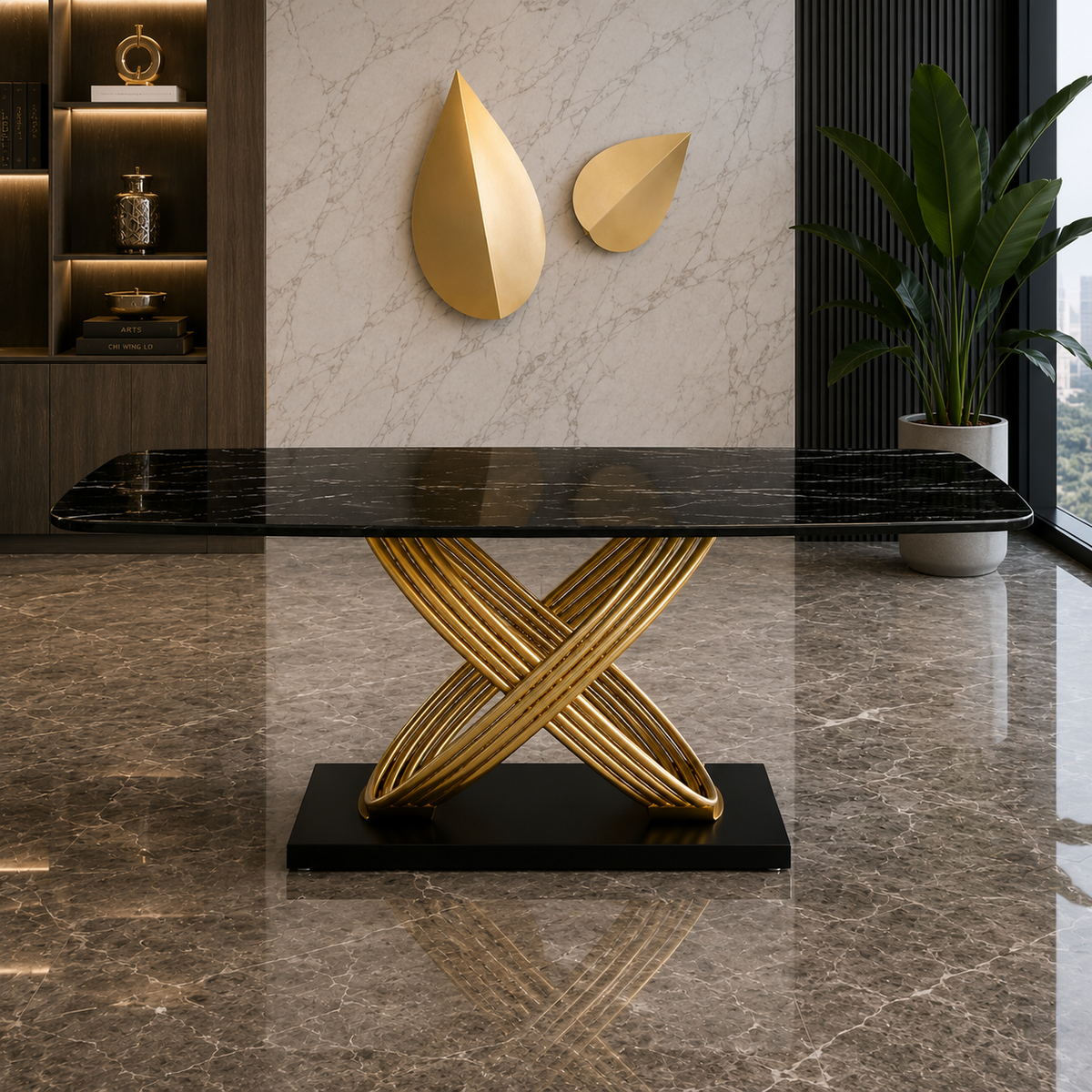 Axis Luxurious Marble Dining Table with Gold Stainless Steel
