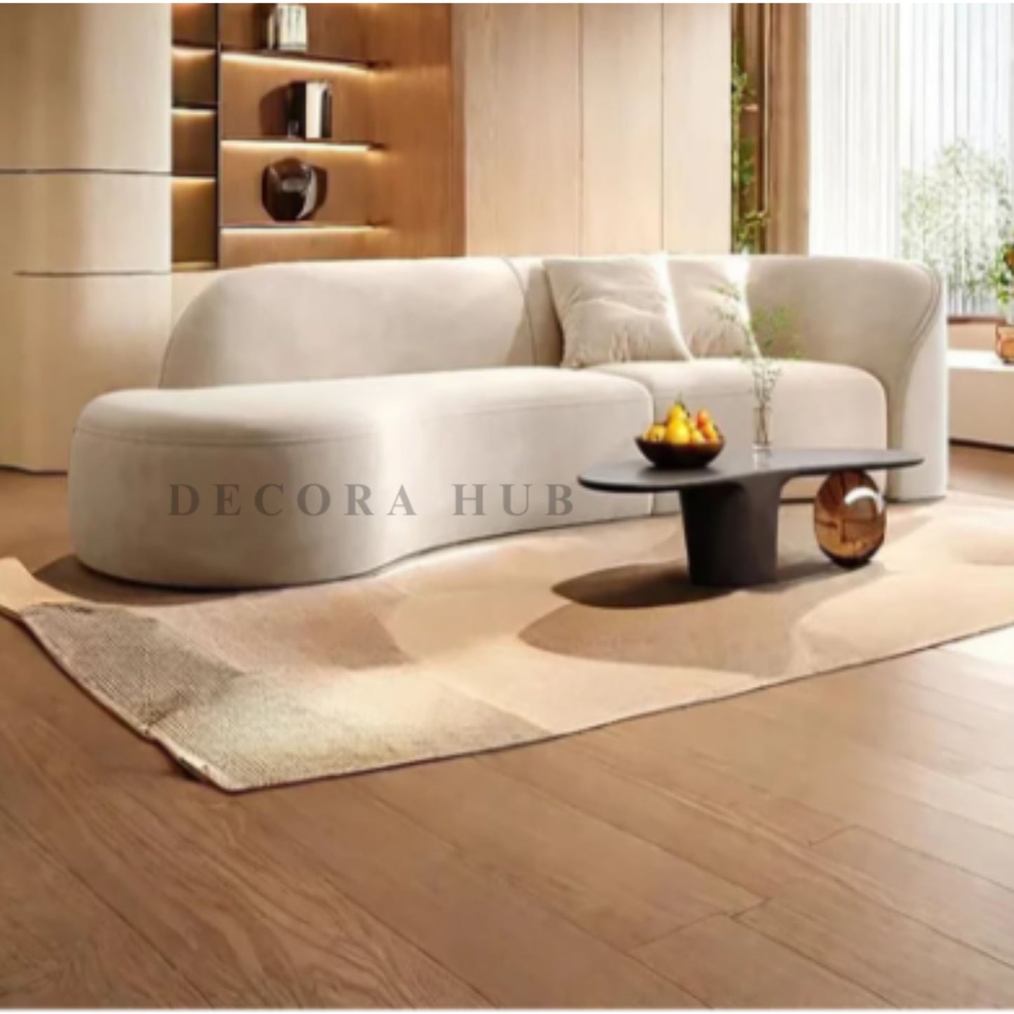Begie Sofa In Curve Shape For Living Area