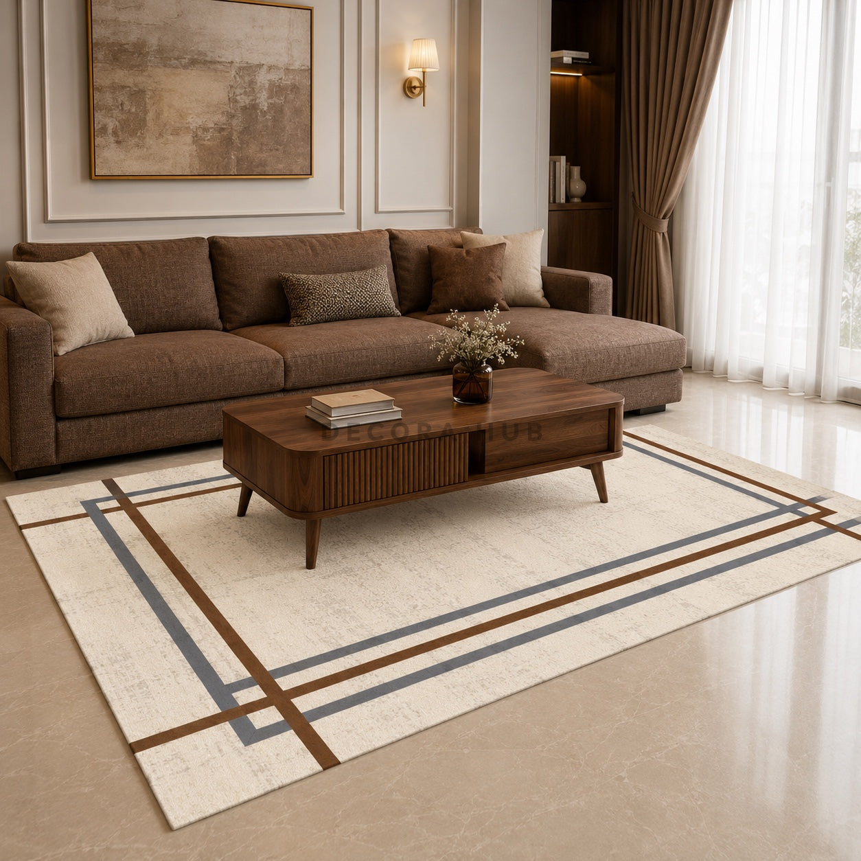 Grand Outline Beige Carpet for Living Room