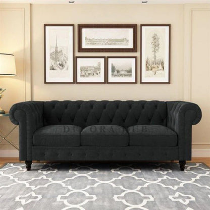 Black 3 Seater Chesterfield Sofa 