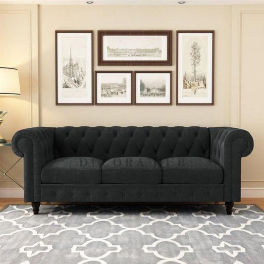 Black 3 Seater Chesterfield Sofa 