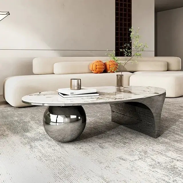 Black Base With White Marble Top Centre Table 