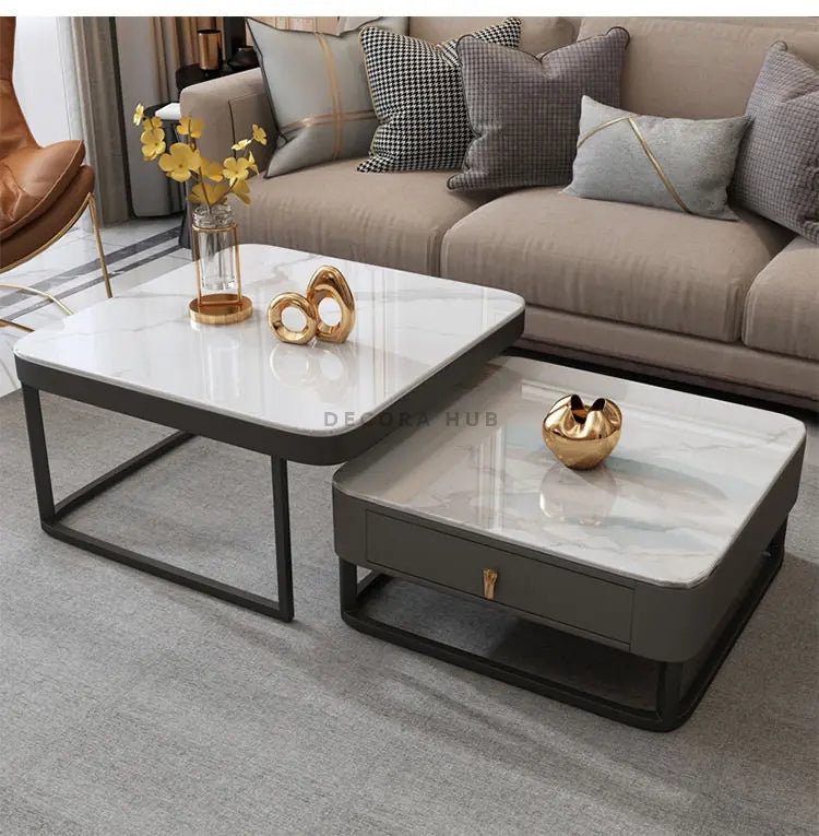 Black Frame White Marble Top Luxurious Nesting Tables – black frame white marble nesting table by DecoraHub
