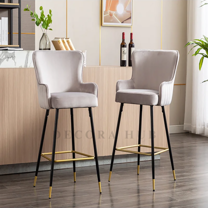Light Gray Velvet Bar Stool with Slim Iron Legs – Light Gray Velvet Bar Stool by DecoraHub