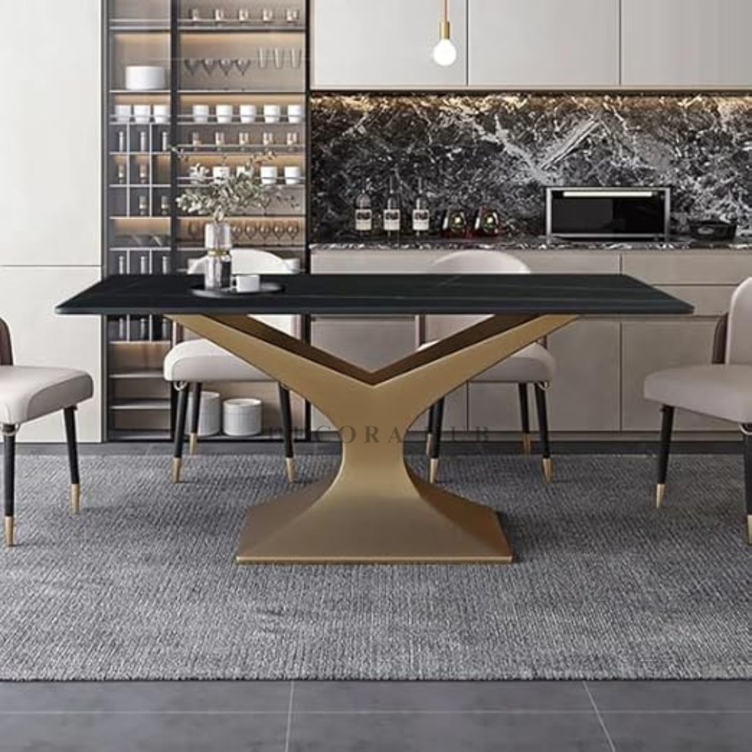 Black Marble Modern Dining Table in Marble Finish