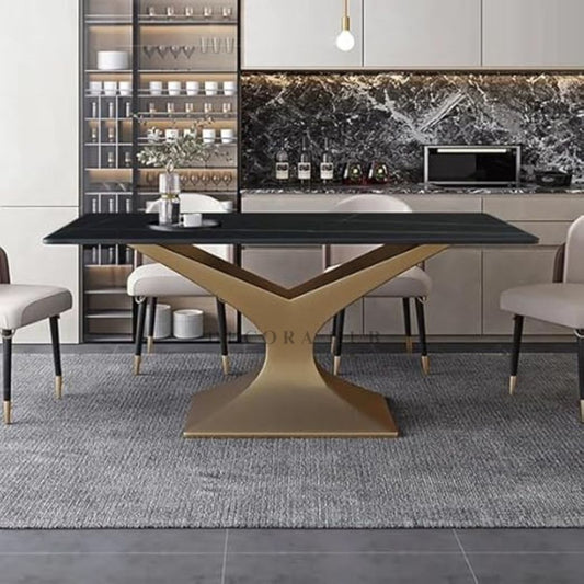 Black Marble Modern Dining Table in Marble Finish