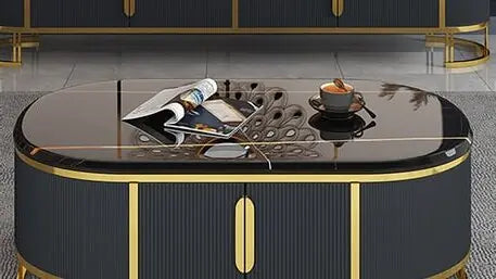 Black Marble Top Centre Tabe With Metal Frame