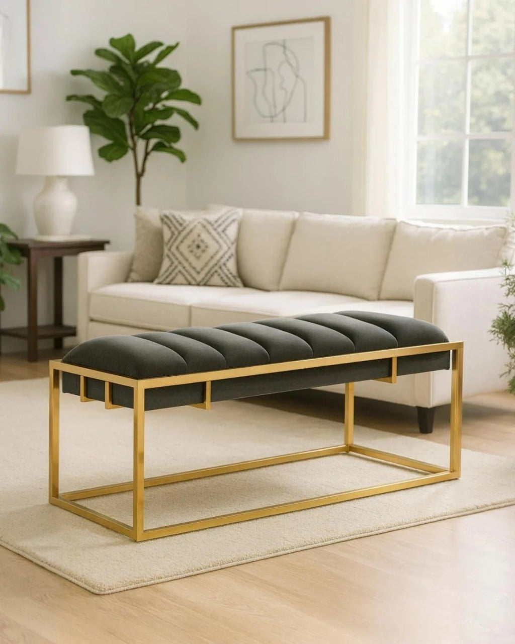 Black Metal Frame Bench 