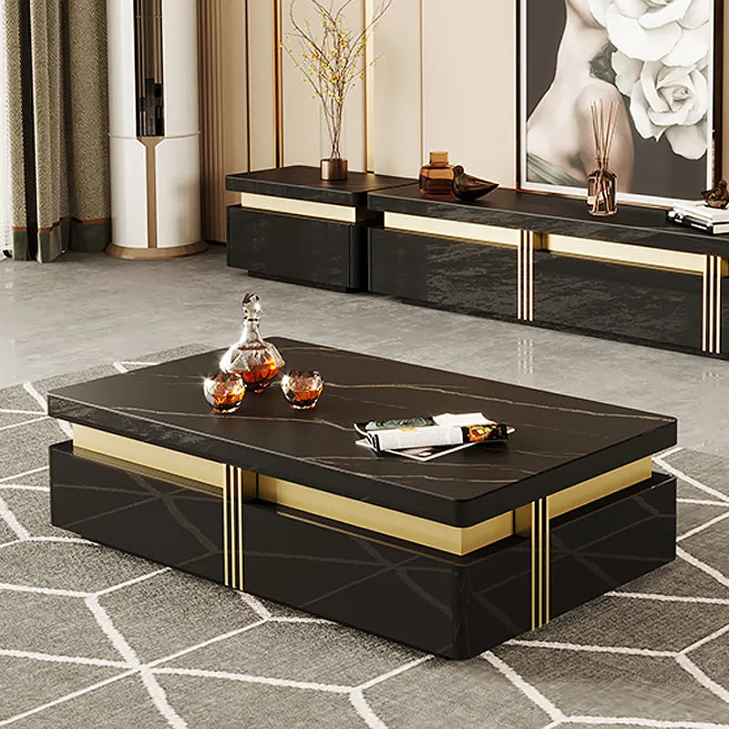 Black Rectangular Marble Top Coffee Table