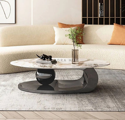 BLACK SS BASE WITH WHITE MARBLE TOP CENTRE TABLE