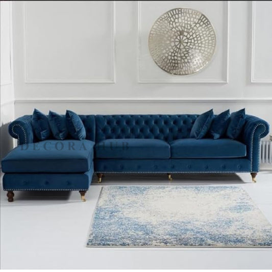 Blue Chesterfield Sofa in L Shape