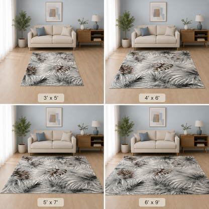 Botanical Mist Grey & Brown Carpet for Living Room – grey, brown and white botanical area carpet by DecoraHub (view 3)
