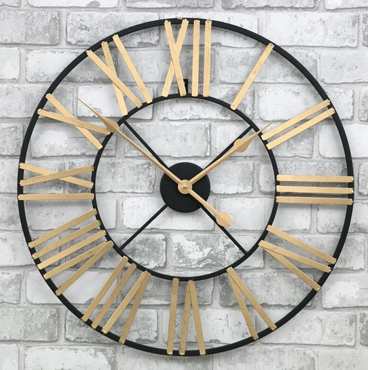 Gold & Black Roman Number Decorative Metal Wall Clock