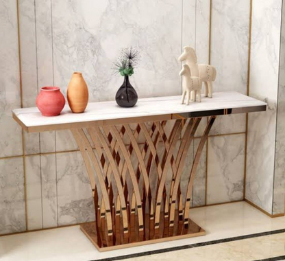 Attractive Rose Gold Base With White Marble Console Table