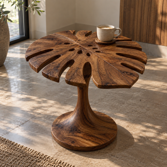Monstera Teak Side Table