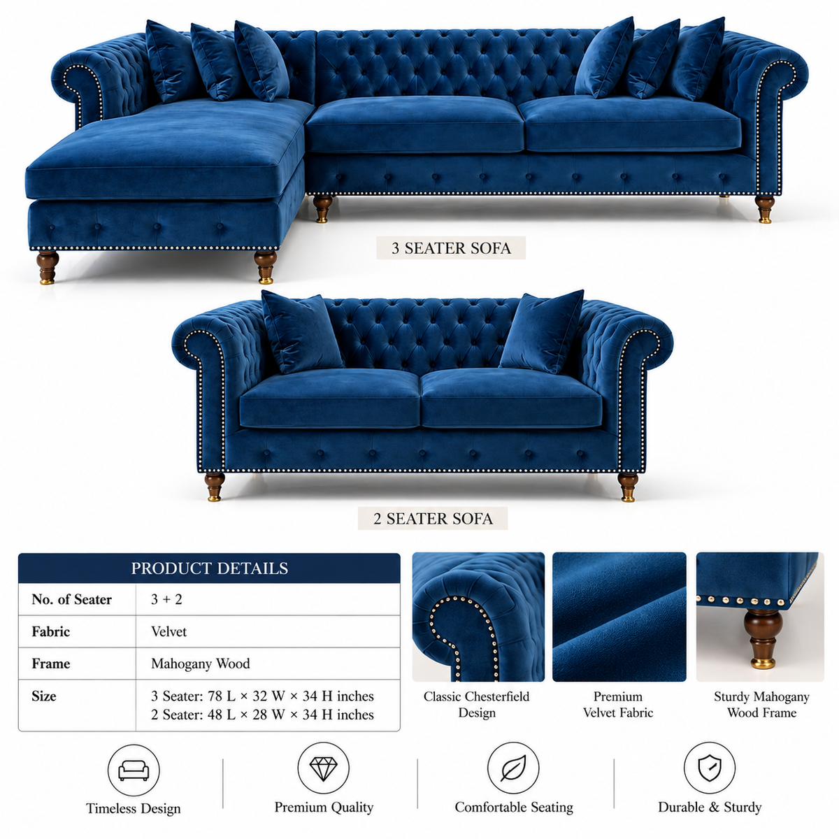 Royal Chesterfield Sofa for living room