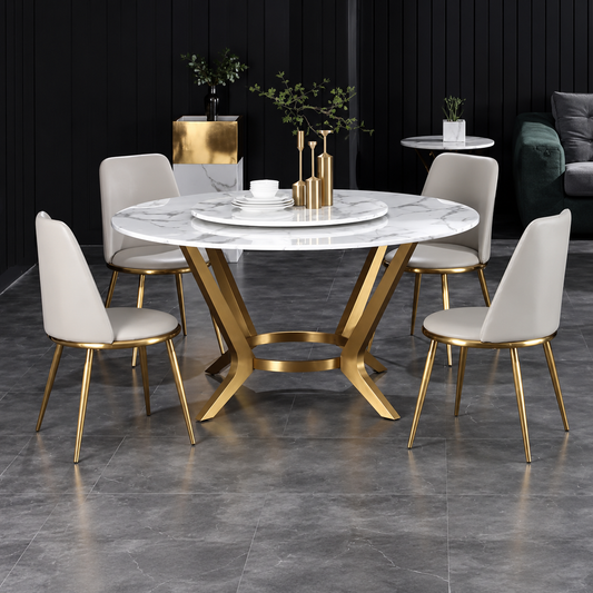 Contemporary Golden Base Marble Dining Table