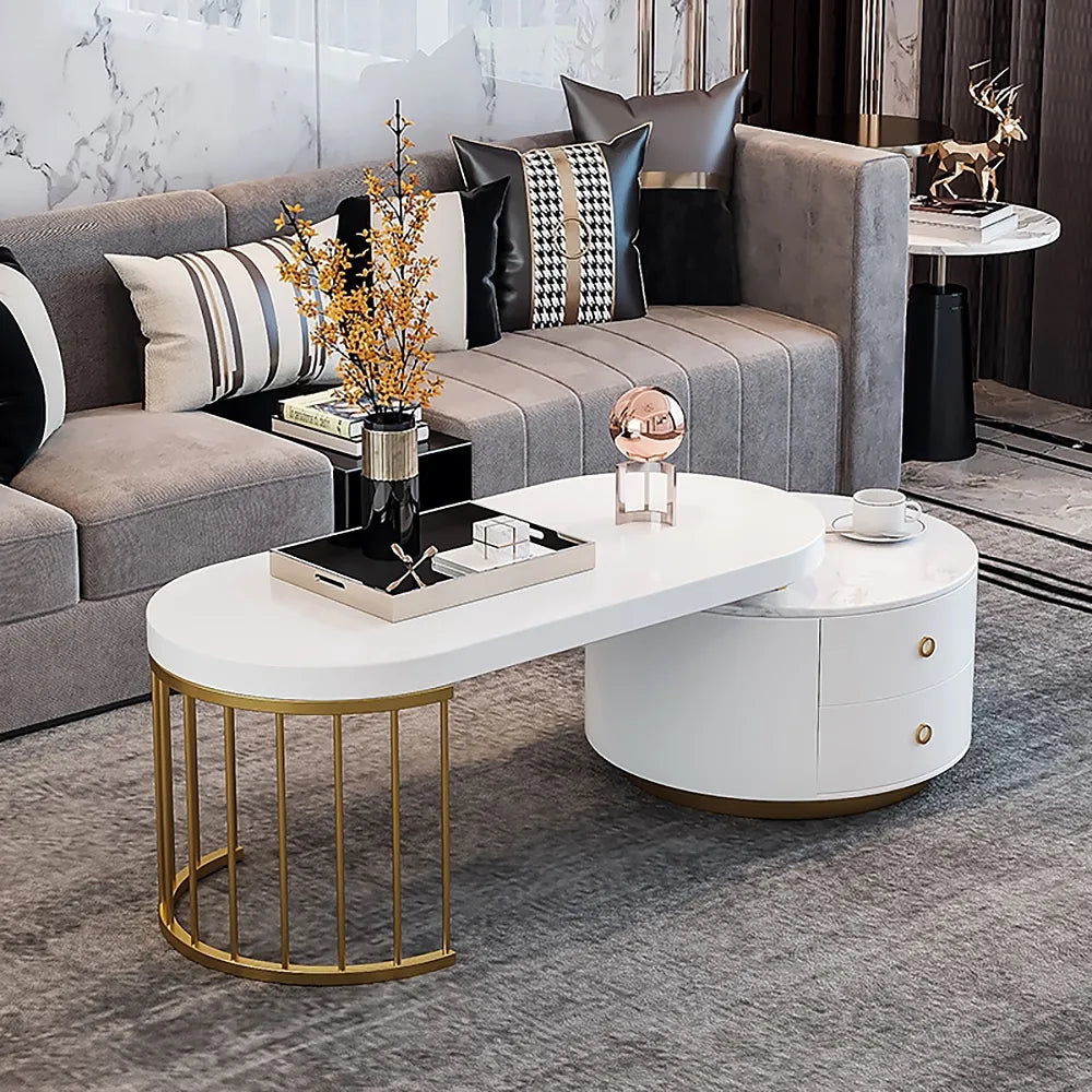Contemporary marble teapoy table for living room – side view