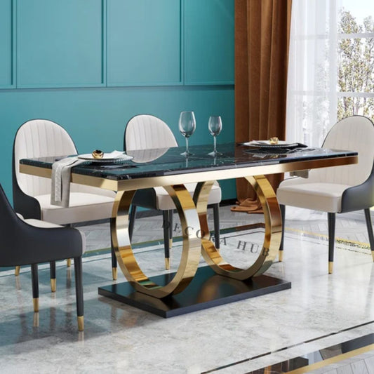 Contemporary marble top dining table in glossy finish