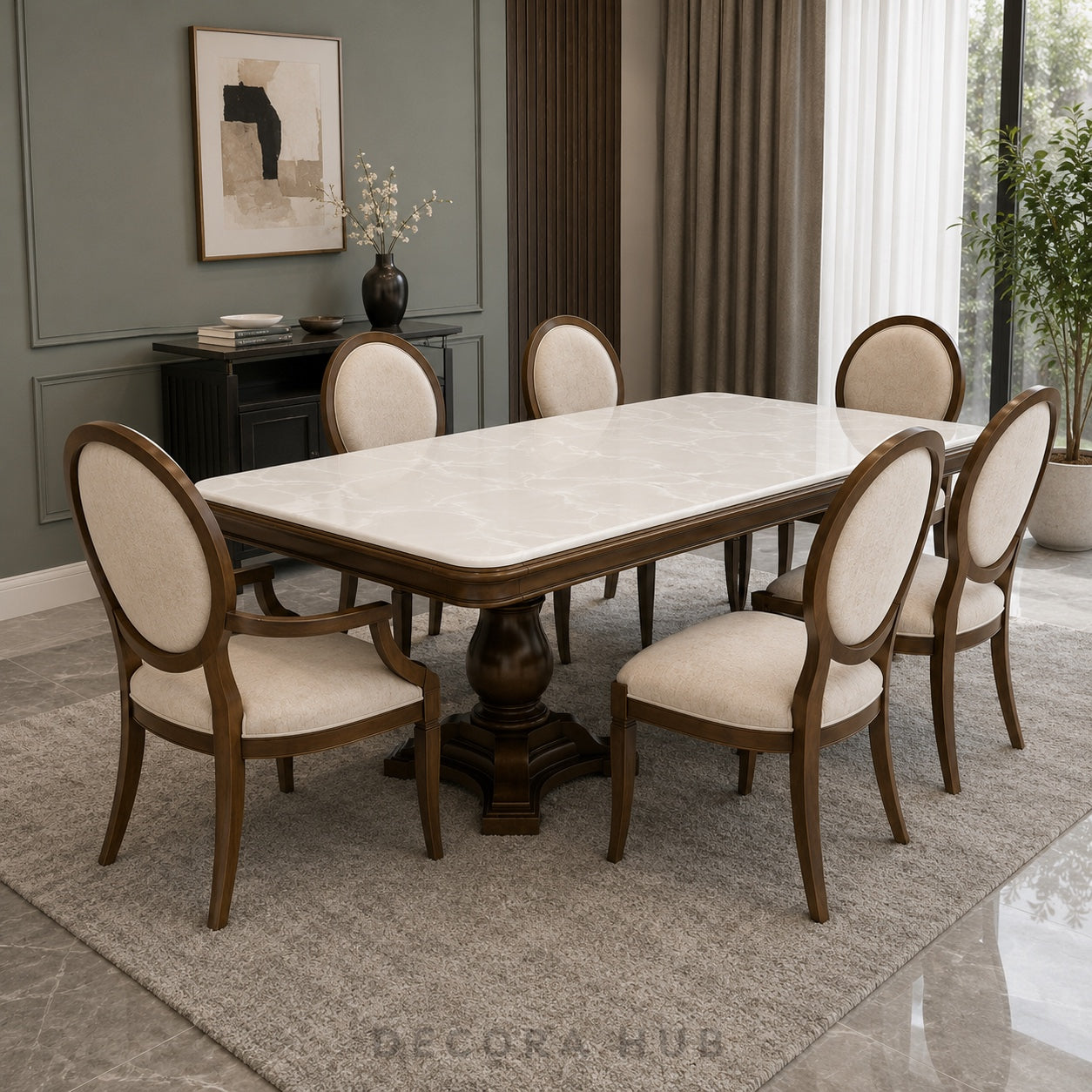 Decorahub Crown Seater Onyx Top Dining Table Set