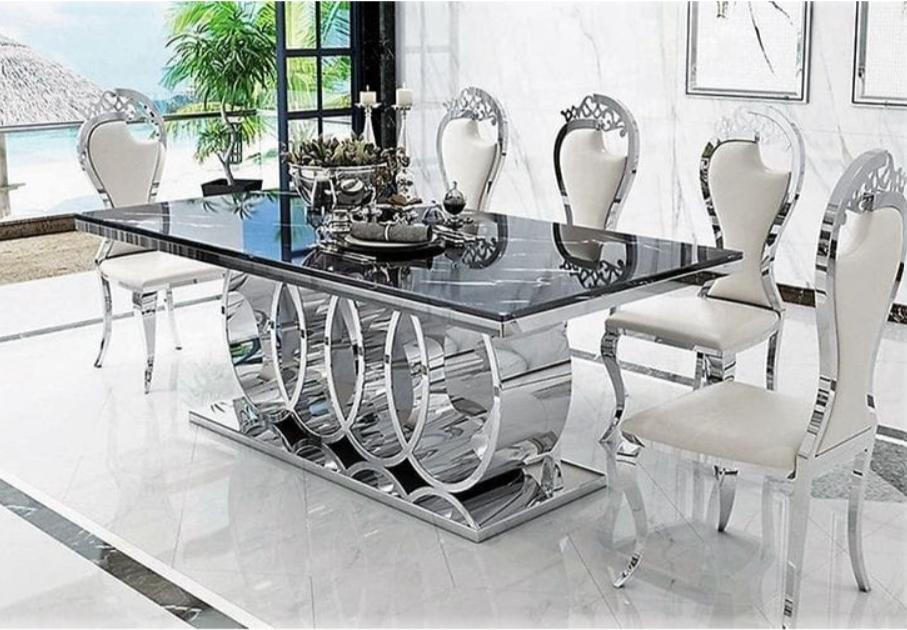 Zephyr Luxurious Silver Stainless Steel Dining Table