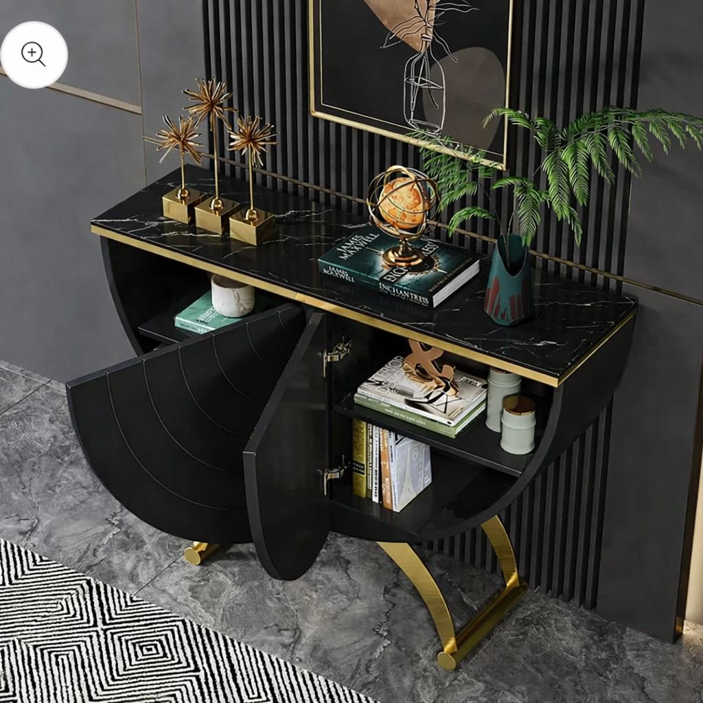 DecoraHub Black Half-Moon Gold Marble Console Table - image 2