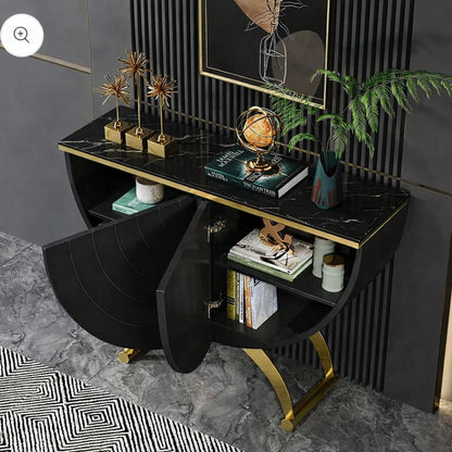 DecoraHub Black Half-Moon Gold Marble Console Table - image 2
