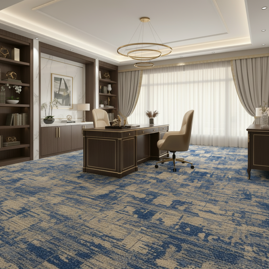 Modern studio room carpet blue and beige color