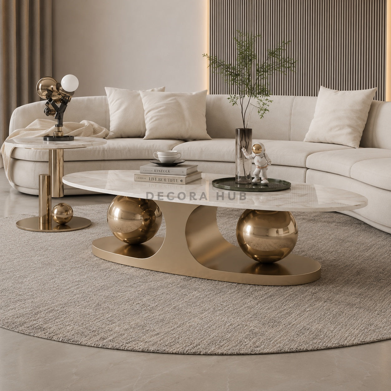 Decorahub Double Ball Copper Gold Marble Coffee Table