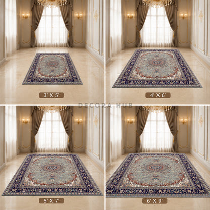 Persian Royale Rust Red Traditional Carpet for Living Room – rust red, powder green and slate blue traditional area carpet by DecoraHub (view 4)