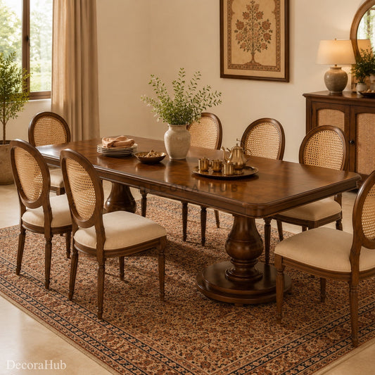 Decorahub Victorian Heritage Dining Set, Teak wood, dark walnut polish