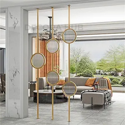 Designer Glass PVD Partition – gold metal partition for living room DecoraHub India